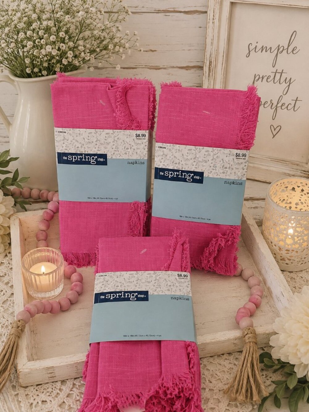 The Spring Shop Pink Frayed Edge Cotton Napkins - 3 Packs (12 Total)